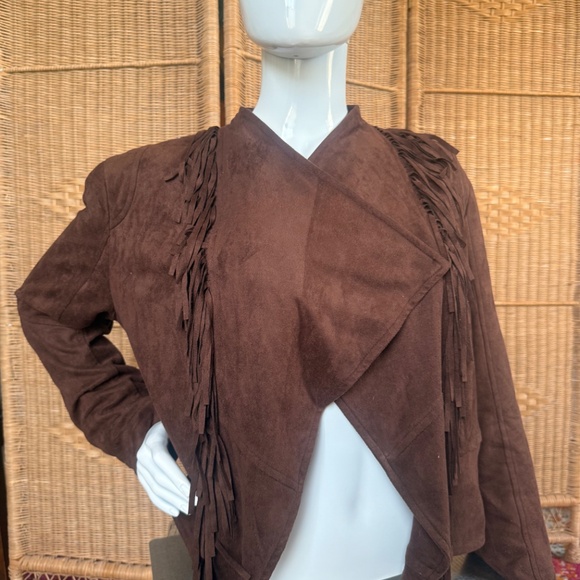Vintage Fringe Faux Suede Brown Jacket Size L - Picture 11 of 14